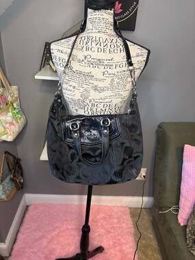 Coach Madison Op Art Signature Black Canvas Shoulder Bag 14294